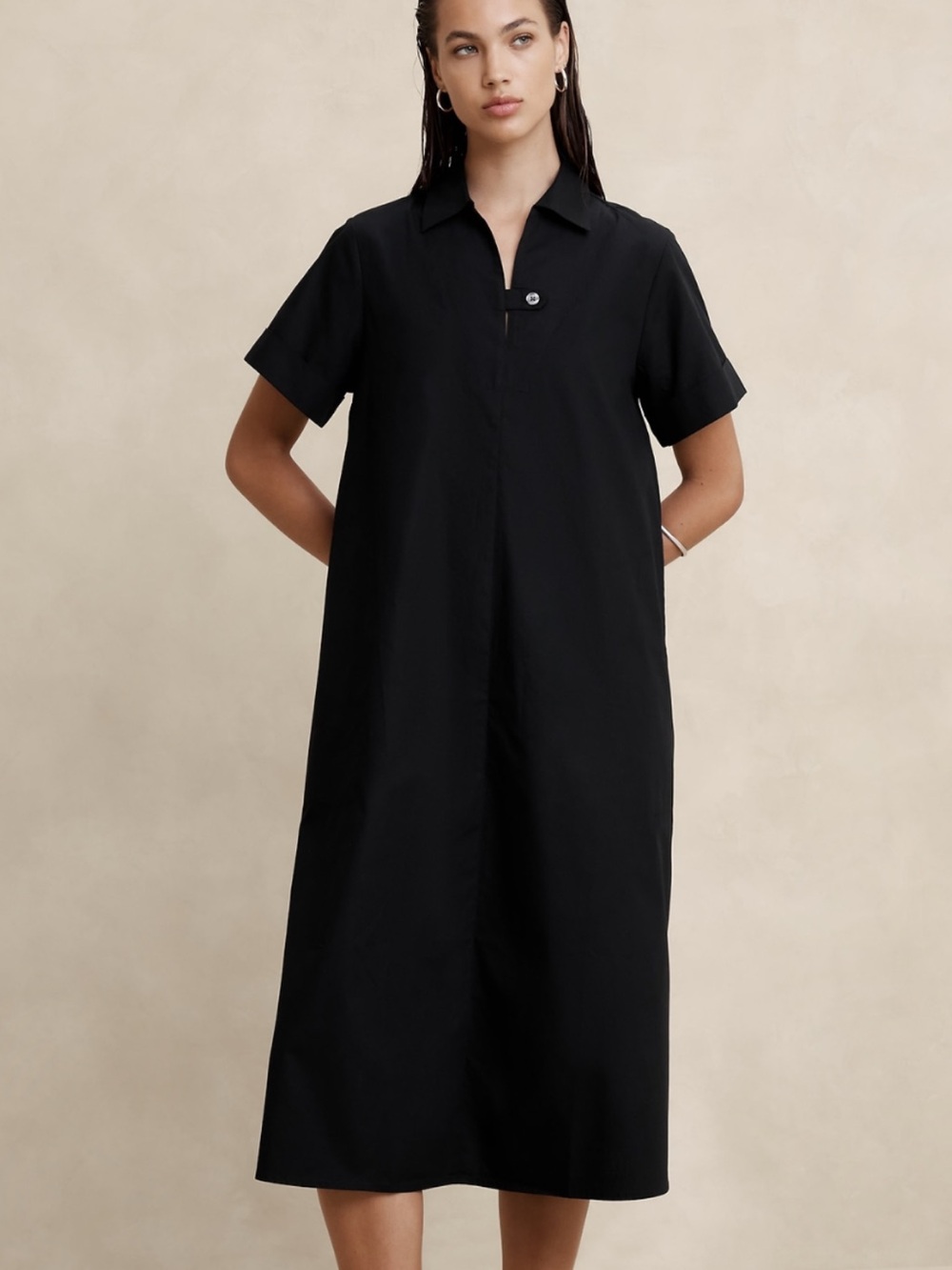 Banana Republic Black Tab Poplin Midi Dress